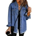 thumbnail image 3 of Women'S Oversized Denim Jacket Casual Long Sleeve Denim Shirts Distresse Jean Jacket 2025 Spring Outfits Royal Blue XL, 3 of 7