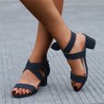 thumbnail image 1 of KBODIU Women's Open Toe High Heeled Sandals Ankle Strap High Chunky Heel Sandals Fashion Party Dress Sandals 7 cm Bow High Heel Block Sandals Black 42, 1 of 5