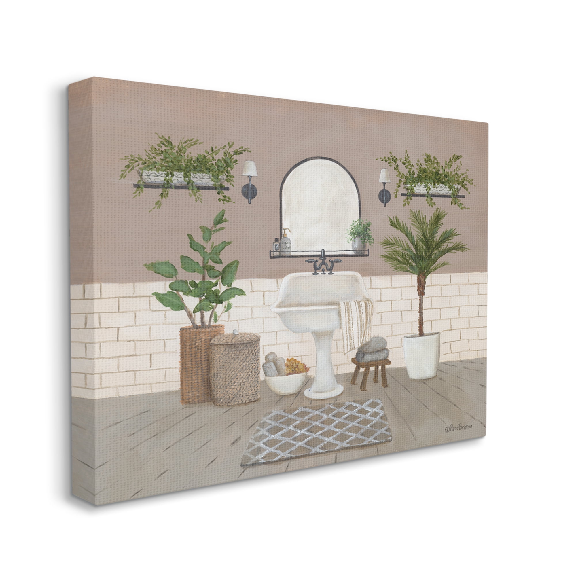 Stupell Cozy Bathroom Greenery Plants Botanical & Floral Painting Gallery Wrapped Canvas Print Wall Art