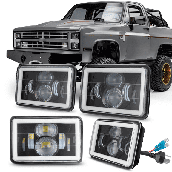 4pcs 50W 4x6"inch LED Projector Headlights for Chevy K5 Blazer 1981-1986 High Low Beam Turn Signal DRL Sealed Assembly