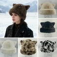 thumbnail image 2 of harmtty Winter Hat Solid Color Bear Ear Decor Windproof Warm Knitted Hat Lightweight Breathable Thermal Hat Cold Weather Headwear, 2 of 8