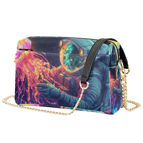 FORMRS Women Crossbody Purse with Chain Strap Vegan Leather Shoulder Handbag, Space Astronaut