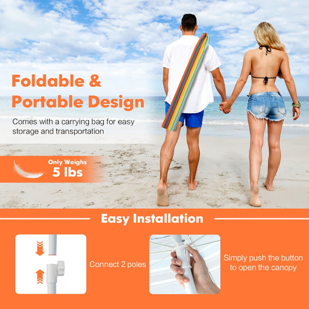 Aimee Lii 6.5 Feet Patio Beach Umbrella with Waterproof Polyester Fabric, Sunbrella Umbrella Outdoor Patio, Orange Aimee Lii 6.5 Feet Patio Beach Umbrella with Waterproof Polyester Fabric, Sunbrella Umbrella Outdoor Patio, Orange