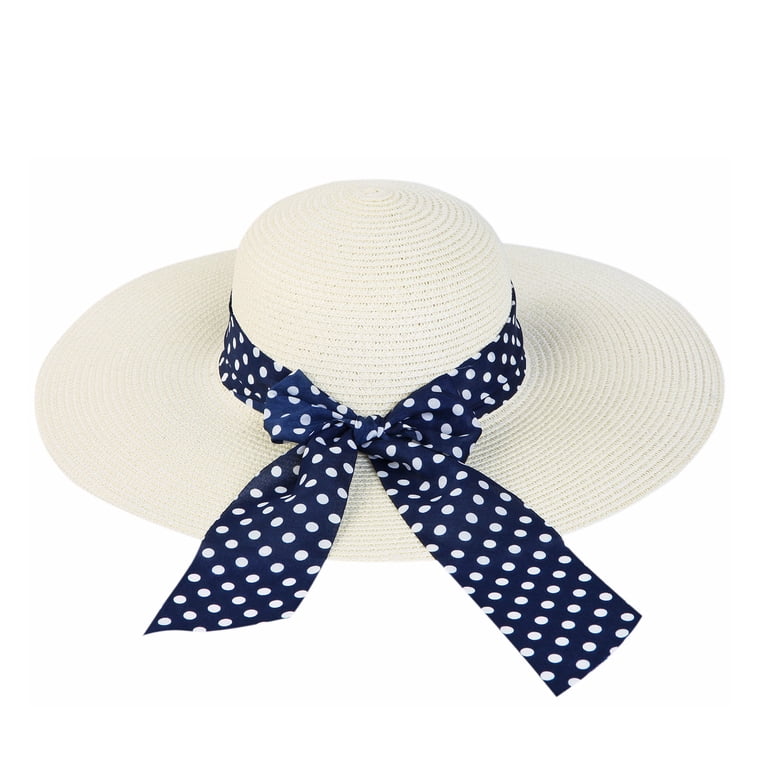 Princess Polka Dot Bow Natural Floppy Wide Brim Straw Beach  display picture 3