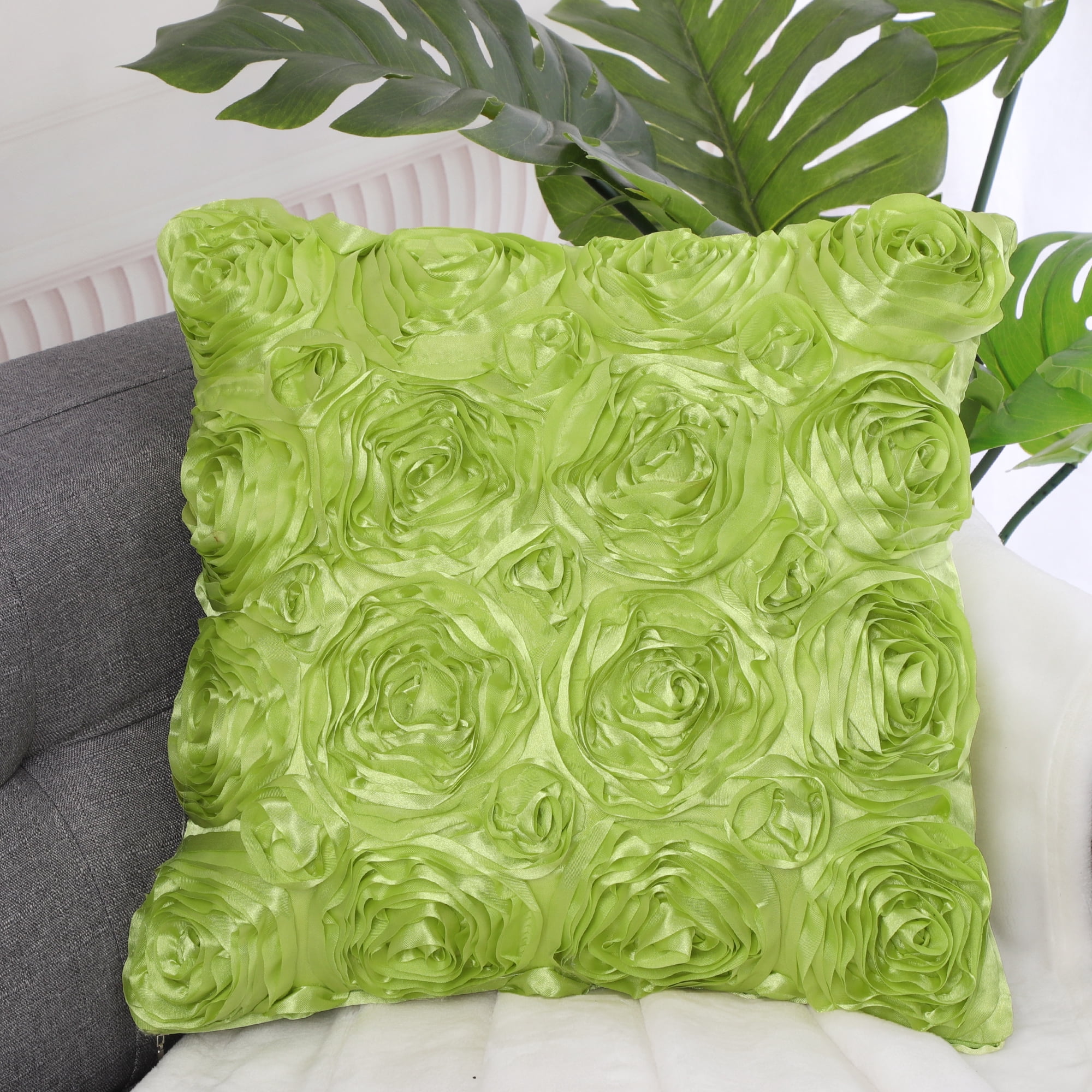 Unique Bargains 3D Flower Decorative Throw Pillow Cover 16" x 16" Green