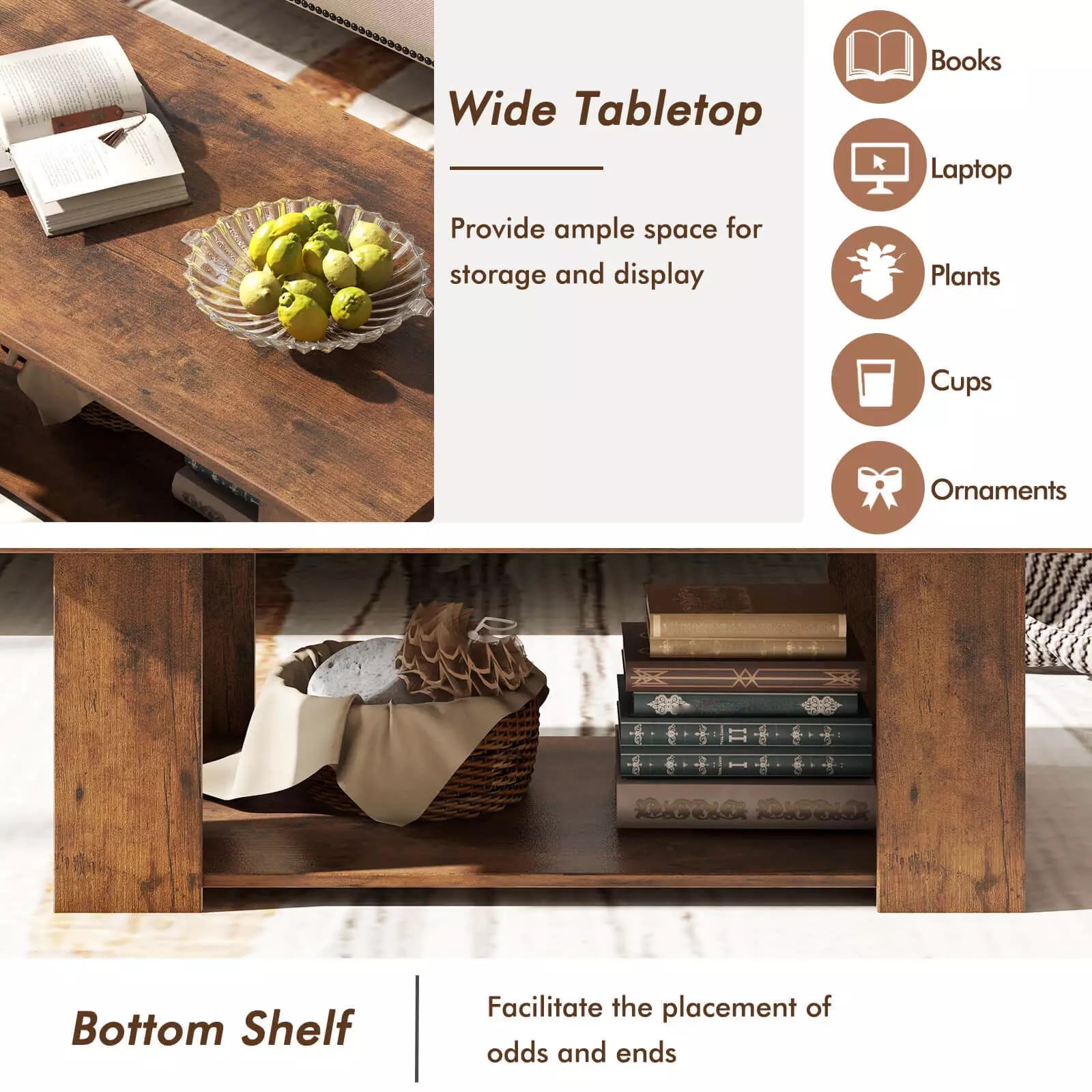 Harmijoy Modern Coffee Table 2-Tier Center Cocktail Table W/Storage Shelf for Living Room