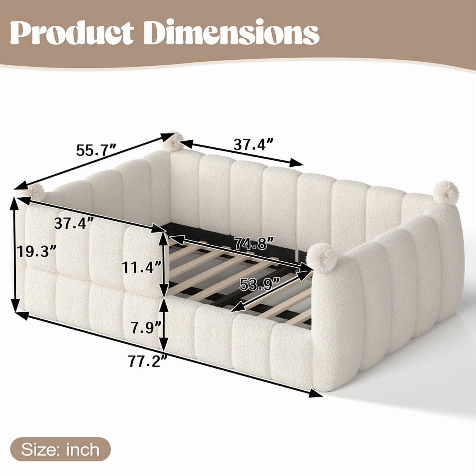 Howcool Montessori Upholstered Floor Bed,Full Size Low Toddler Bed with Full Surround Safety Rails, Beige