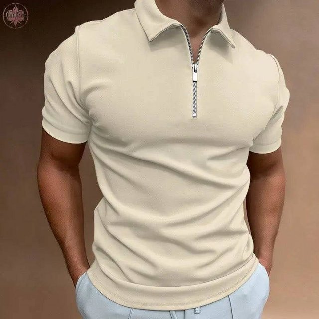POLO à Manches Courtes pour Hommes, Couleur Unie, Col Rabattu, Fermeture Éclair, Coupe Ajustée