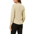 thumbnail image 3 of MODA NOVA Junior's Solid Color Tie Neck Button Down Long Sleeves Shirt Apricot XXL, 3 of 5