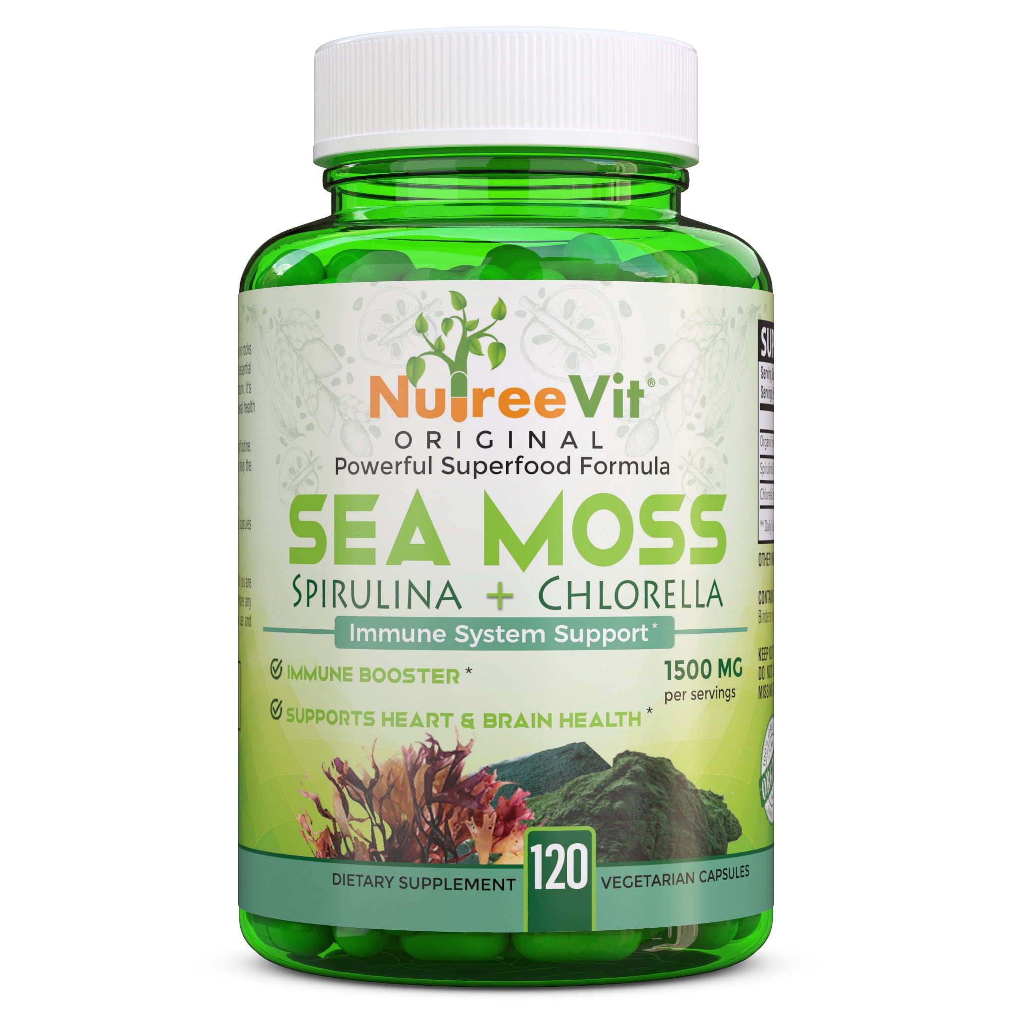 NutreeVit 100 Organic Sea Moss + Spirulina + Chlorella (200 Count