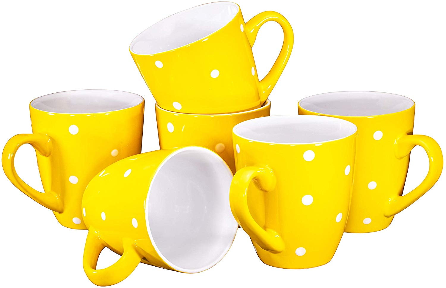 Polka Dot Coffee Mug Set Set of 6 Largesized 16 Ounce Ceramic Coffee