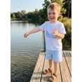 thumbnail image 3 of BemeyourBBs Toddler Baby Boys Summer Clothes Cute Infant Boy 2 Piece Outfits Whale Embroidery Short Sleeve T-Shirts Elastic Waist Stripe Shorts Set, 3 of 8