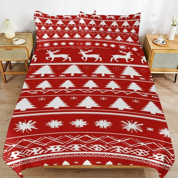 Christmas Snowflake Deer Duvet Cover 3pcs Set Themed Multicolor Polyester Bedding Set for Bedroom Decoration Twin
