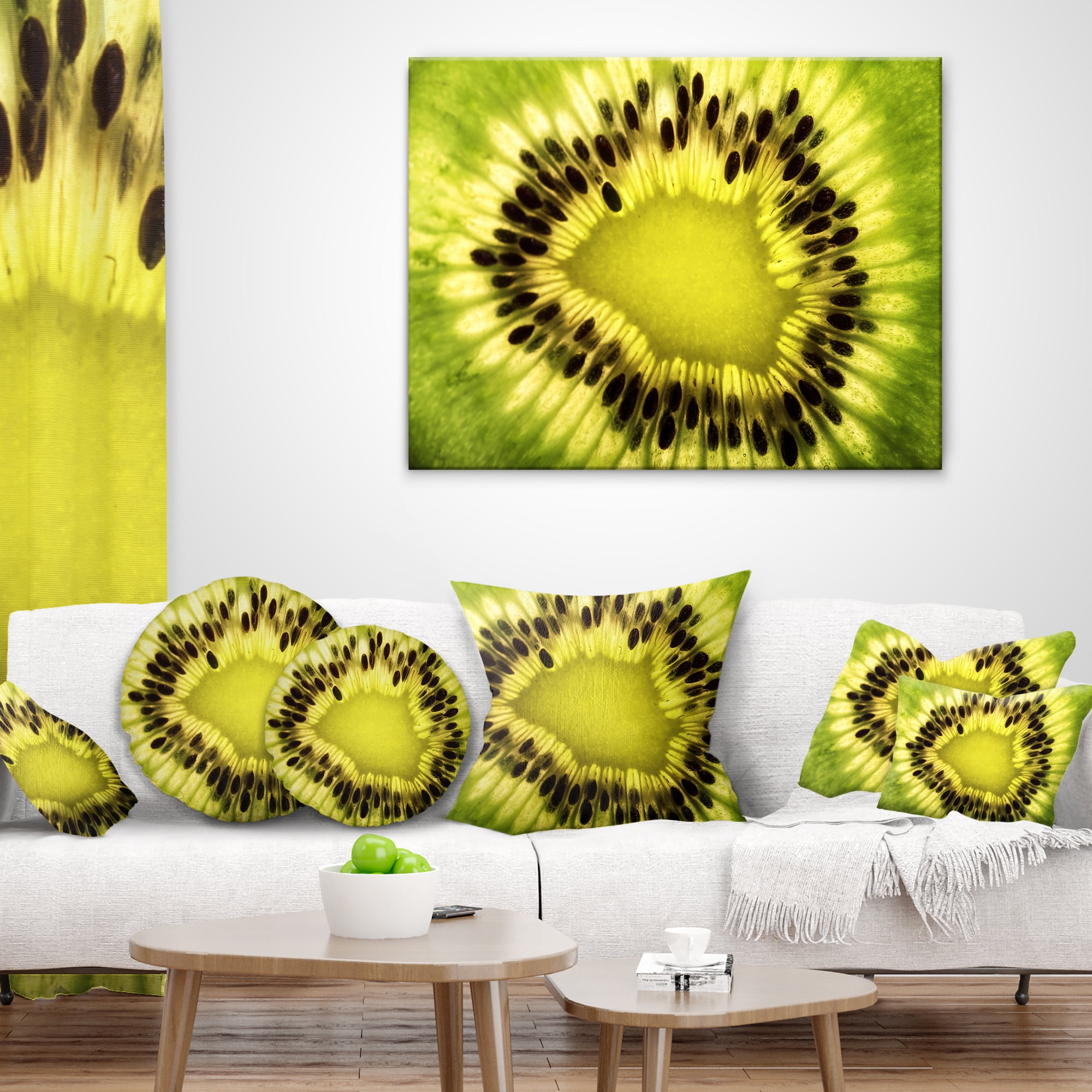 Designart Green Kiwi Seeds and Inside Pattern - Contemporary Throw Pillow - 12x20