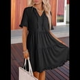 thumbnail image 3 of Vestido Informal de Mujer con Cuello en V, Corta, Corte A y Volantes, Color Negro, Talla M, 3 of 5
