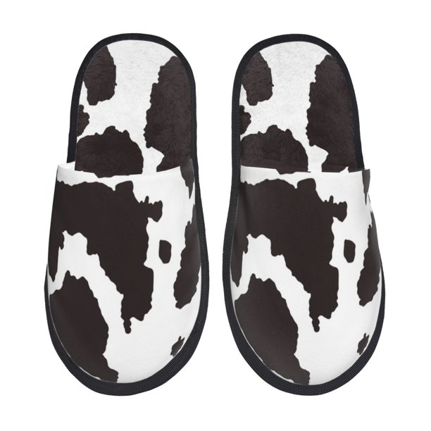 Balery Cow Skin 2 Pantuflas de Casa de Felpa Silenciosas con Diseño Estampado, Zapatillas Cómodas Antideslizantes de Algodón para Interior-Large