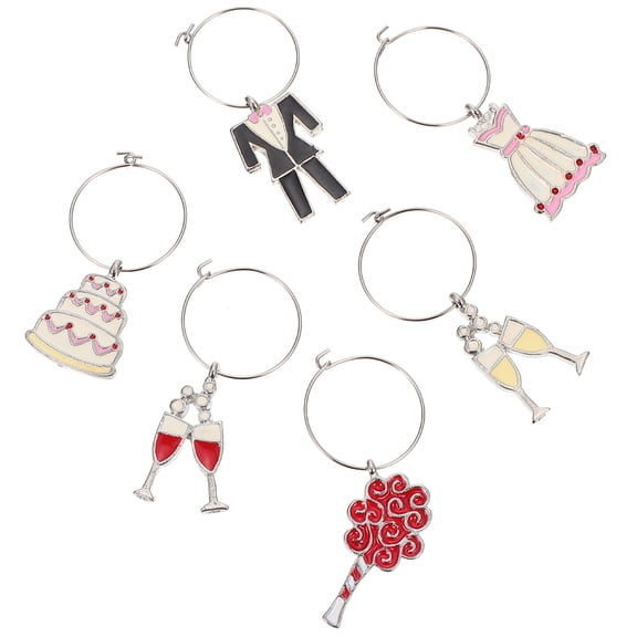 FELTECHELECTR 6-Pack Wine Glass Pendants with Elegant Wedding Theme Decorations for Party and Celebration