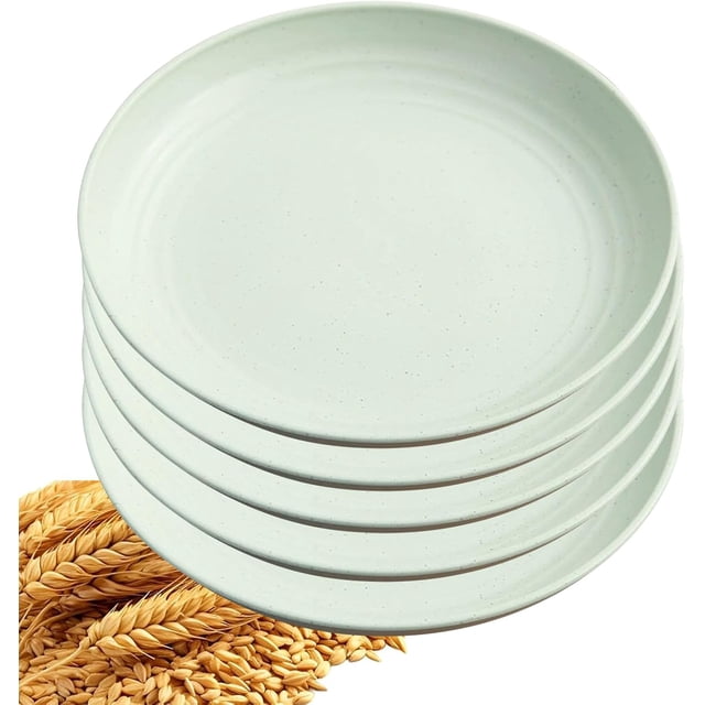5Pcs Dinner Plates Wheats Straw Plates Set Unbreakable Reusable,Lightweight,Smooth Edge Plate Dishwasher & Microwave Safe (Green,7 inch)