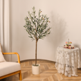thumbnail image 6 of 5ft Tall Faux Olive Tree in Black Pot， Realistic Texture Potted Silk Artificial Olive Tree， Fake Olive Plant Indoor Outdoor for Home Office Foyer Decor, 6 of 8