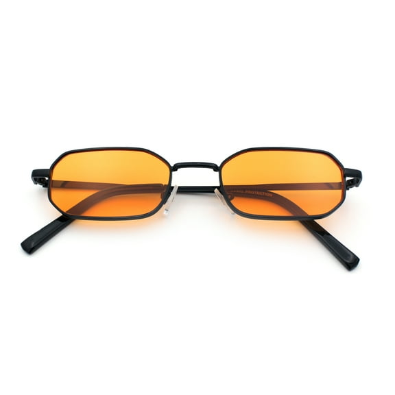 Timless Iconic Hipster Metal Rim Narrow Rectangle Snug Hustler Sunglasses Black - Orange