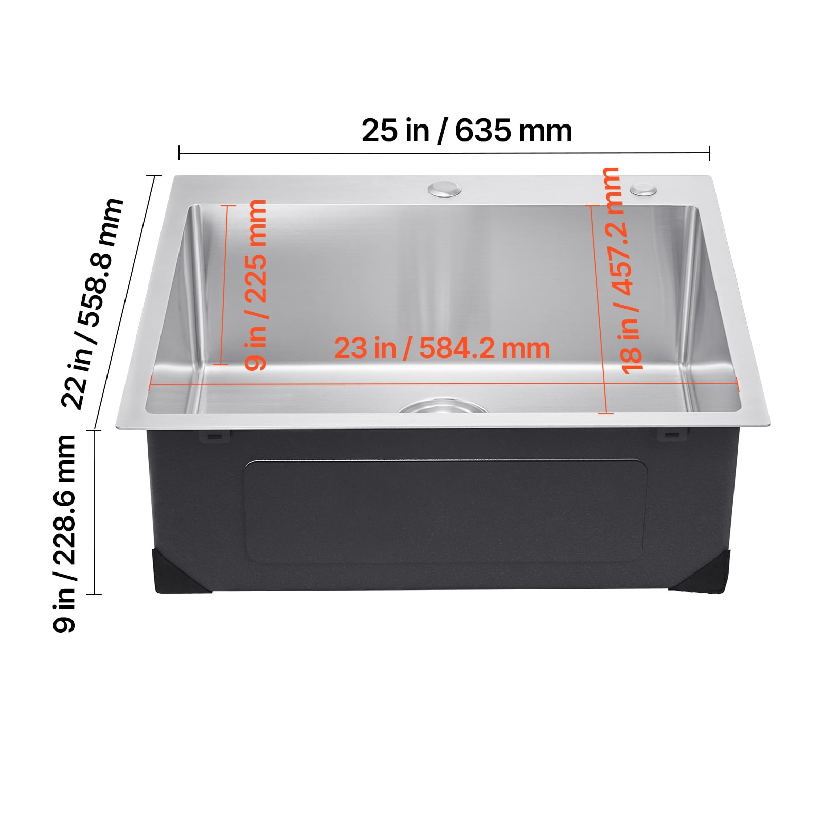 KFFKFF 25" Stainless Steel Kitchen Sink, Top-Mounted Single Bowl Drop-in Sink, with Noise Reduction X-shaped Drain Design and Anti-Condensation, Suitable for RV, Prep Kitchen