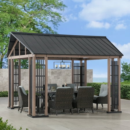Sunjoy 11x13 ft. Hardtop Gazebo Outdoor Galvanized Steel Gazebo w/ Metal Gable Roof and Movable Ceiling Hook  Suitable for Patio & Backyard  Black