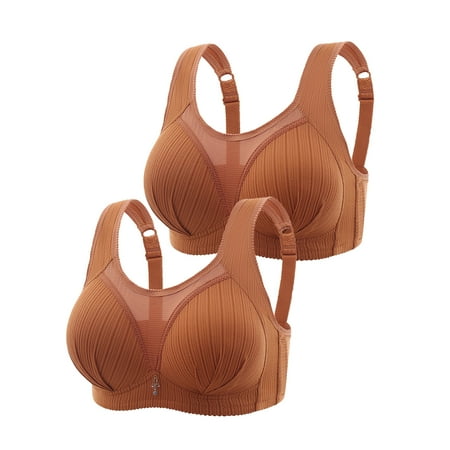 Crunowin Women s Plus Size Bra 2 Pack  Wire Free Comfort Solid Color Behind Buckle Breathable Lingerie Everyday Underwear Coffee XL