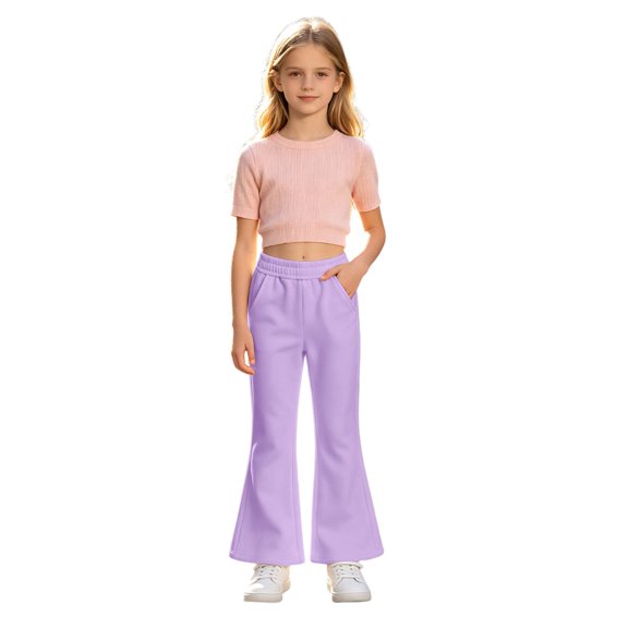 VBEWZET Stretch Slim Fit Bootcut Pants for Girls, High Waist Lined Flared Trousers, Multi Color Casual School Uniform Bottoms Purple 15-16 Years