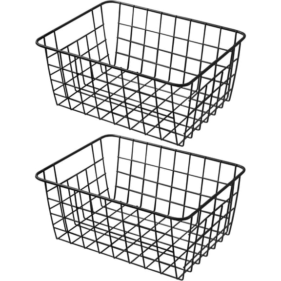 11" Upright Freezer Storage Baskets, Black Wire Storage Bins Small Bakset for Freezer, Pantry, Bathroom Organizing, Set of 2