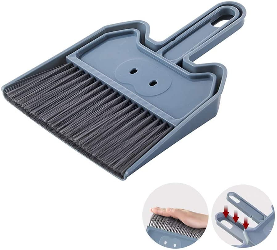 Blue Home Mini Broom and Dustpan Set Hangable Small Dustpan and Brush Set for Desk Keyboard Mess 