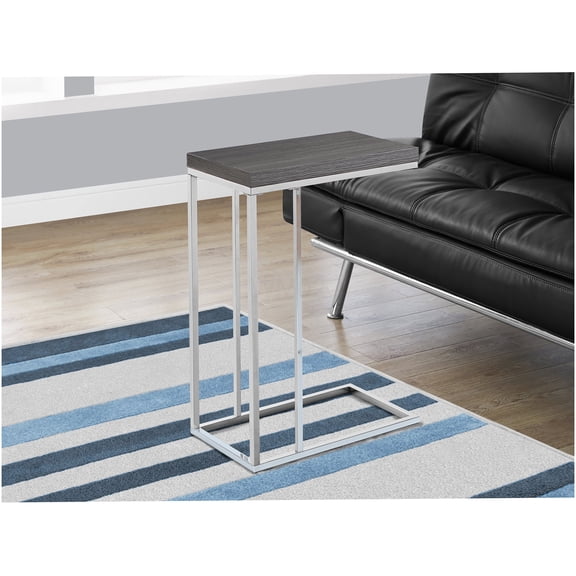 Grey C-Shaped End Table with Chrome Base, Sofa Siding Snack Table for Living Room & Bedroom, Modern Accent Table