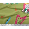 thumbnail image 3 of Soimoi Green Rayon Fabric Guitar & Xylophone Musical Instrument Decor Fabric Printed Yard 42 Inch Wide, 3 of 3