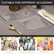 Oasis Creations Clear Square Plates Set 6.5 - 50 count - Premium Hard Clear Disposable Plastic - Disposable and Reusable - Salad Plate - Appetizer Plate - Dessert Plate - Party Plate Set
