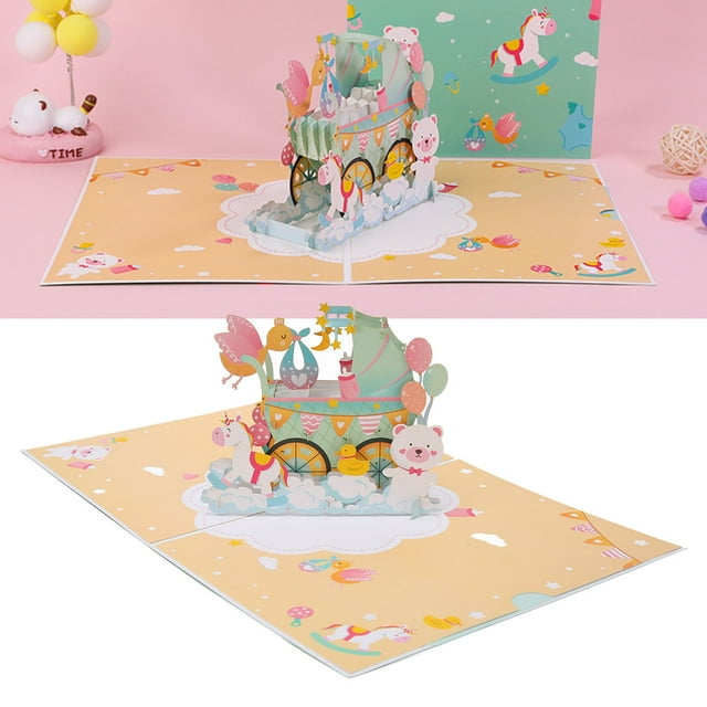 3D Greeting Cards, Baby Shower Popping Up Cards Cartoon Style For Party