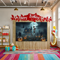 thumbnail image 4 of Spooky Scene Halloween Banner Gothic Theme Pumpkin Lantern Skeleton Design Cemetery Setting for Halloween Party Event Decor, 4 of 5
