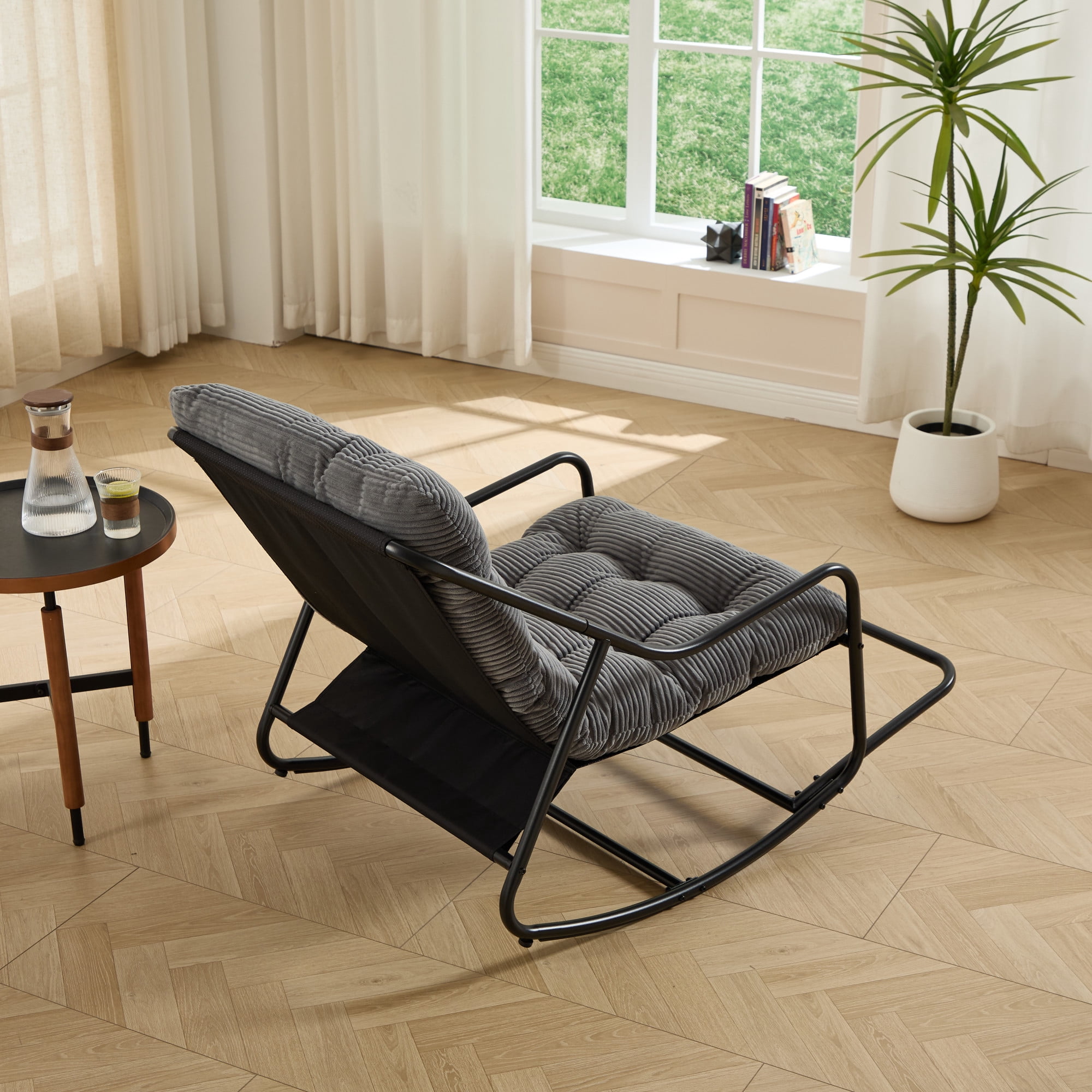 Leumius Outdoor Rocking Chair, Comfy Cushion with Soft Thick Cushion for Living Room Bedroom Reading Room Gray