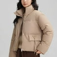 thumbnail image 5 of Olyvenn Women's Winter Jacket Zippers Solid Color Thicken Warm Short Cotton Jacket Hooded Parkas Padded Coats Khaki XXL, 5 of 5