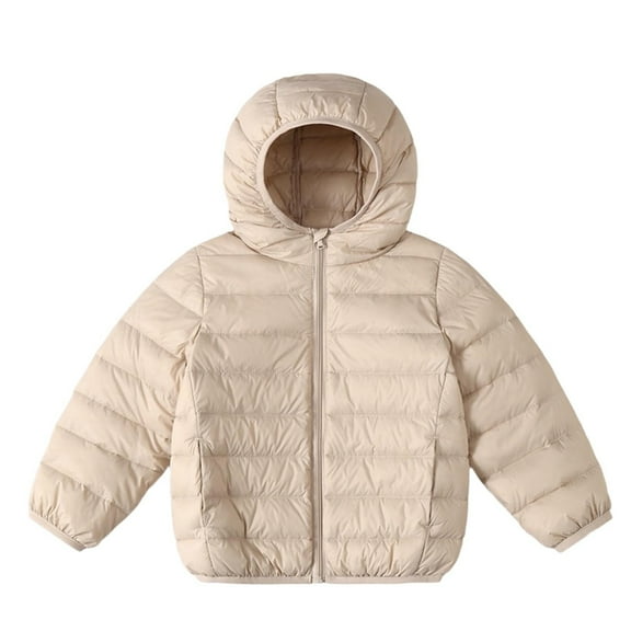CLOISE Kids Puffer Jacket with Hood Short Pockets Snowsuit Snow Outwear Beige 2-14T