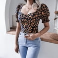 thumbnail image 2 of Mujer Puff Manga corta Escote cuadrado Slim Fit Estampado floral Espalda fruncida para el trabajo en casa Citas, 2 of 6
