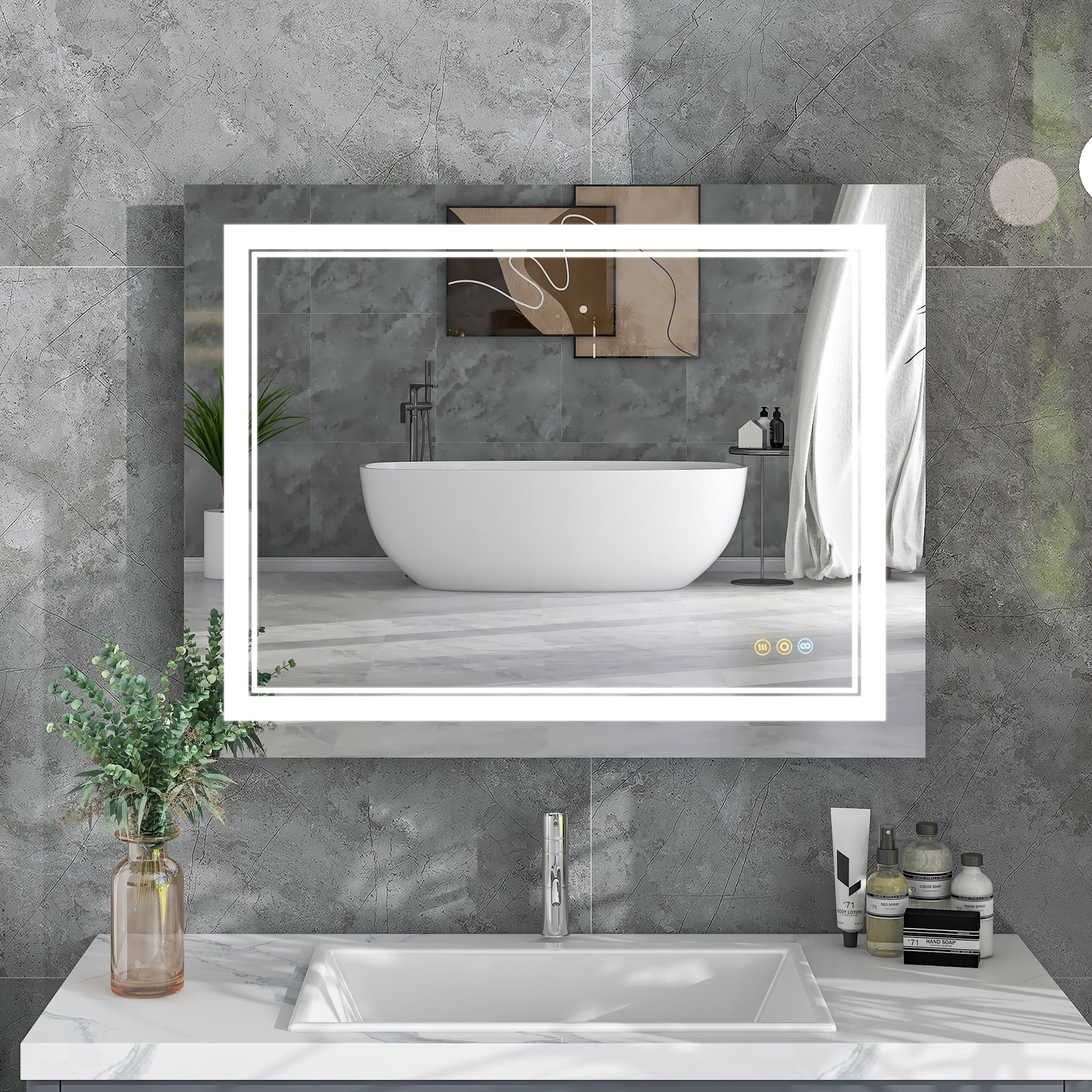 28x36 inch Anti Fog LED Mirror for Bathroom with Lights, Smart Touch