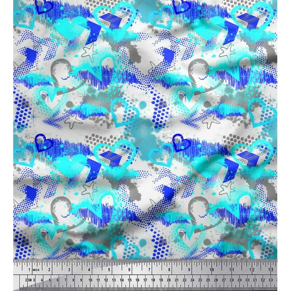 Soimoi Green Rayon Fabric Brush Stroke,Star & Heart Fabric Prints By Yard 56 Inch Wide