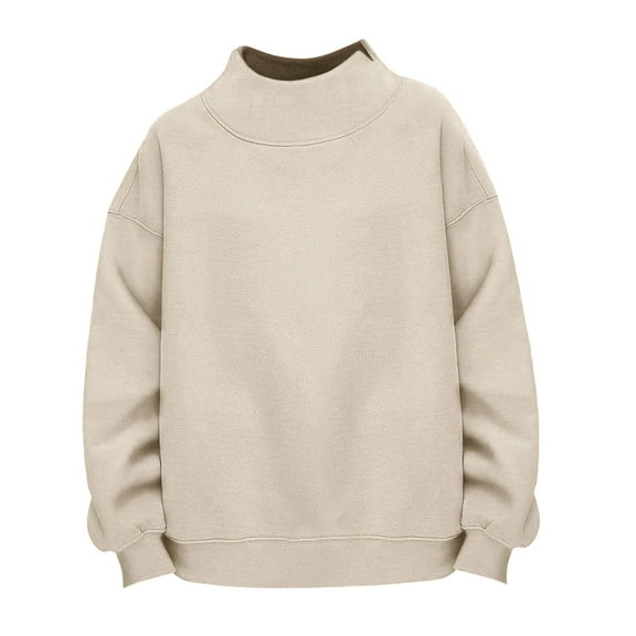 Beige Womens Fall Tops Womens Turtleneck Pullover Long Sleeve Hoodies Tops Fall Fashion Outfits 2025 Clothes Sweaters for Women