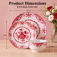 thumbnail image 4 of Onader 12 Piece Tableware Set, Rose Floral Dinnerware Set for 4, Ceramic Plates and Bowls Sets for Home Kitchen Restaurant, Scratch Resistant & Microwave Safe, Red, 4 of 9