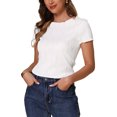 thumbnail image 4 of INSPIRAR CHIC Blusa de Manga Corta con Cuello Redondo y Punto Acanalado para Mujeres S Blanca, 4 of 5