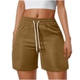 thumbnail image 3 of Women's Soft Fabric Elastic Waist Shorts, Natural Waist Tummy Smoothing with Drawstring, Casual Lounge Wear, Perfect for Summer, Errands, or Home, Versatile Pull-On | CSEONE,Brown XL, 3 of 9
