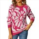 thumbnail image 2 of Suéter de Punto Afelpado para Mujer, Cuello Redondo, Larga, Estampado Floral, Suave, , Holgado, para Otoño e Invierno Rosa Roja L, 2 of 9