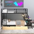 thumbnail image 2 of Full Size Metal Bunk Bed with Built-in Desk, Light and 2 Drawers, Black, 2 of 13