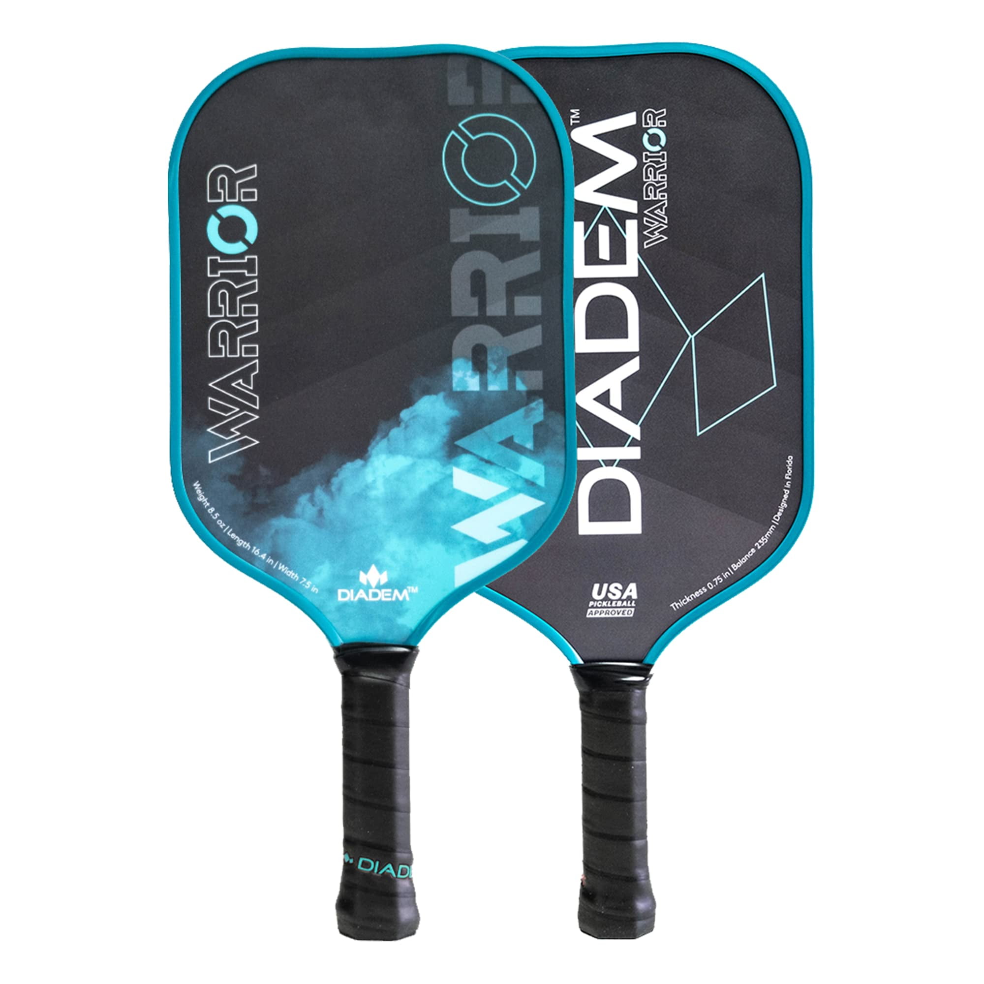 Diadem Warrior Carbon Fiber Pickleball Paddle, 3X L-Core Hybrid Nomex Core, Grit Paint, Teal