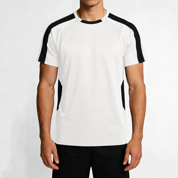 Ceisia Men's Athletic Short Sleeve T-shirt Color Block Round Neck Fitness Basketball Training Sport Tee Tops Black S Gifts
