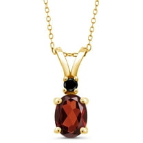 Gem Stone King 1.57 Ct Red Garnet Black Diamond 18K Yellow Gold Plated Silver Pendant with Chain